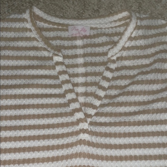 Pink Lily Well Known Beige and Cream Stripped Sweater Top - Picture 3 of 5